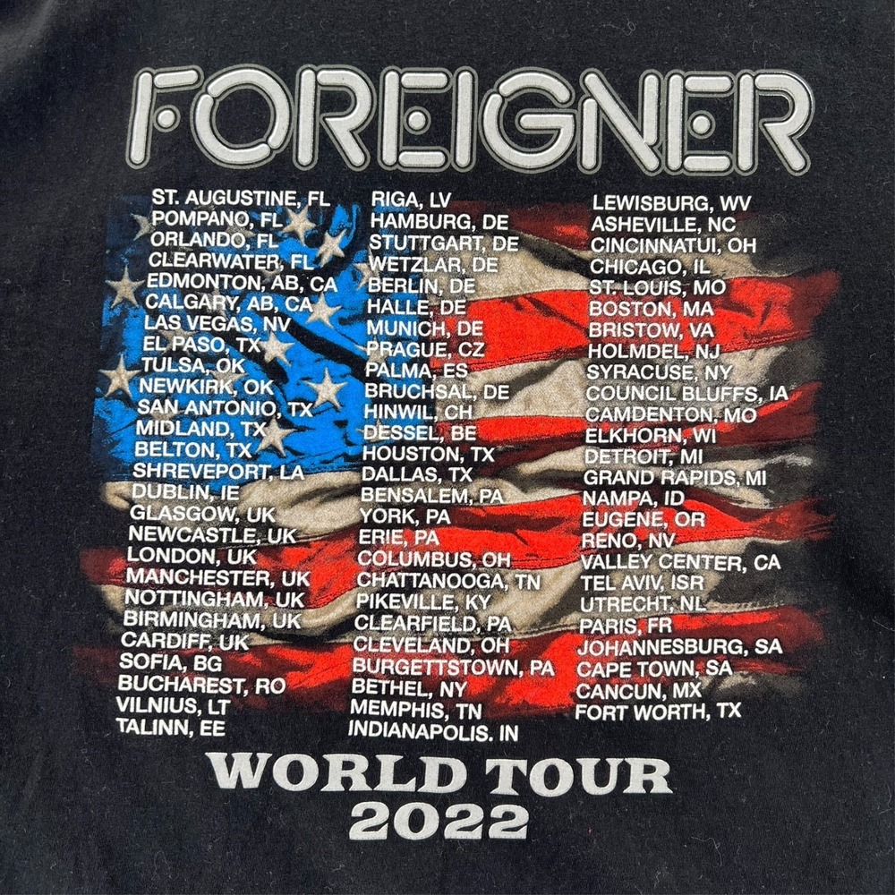 FOREIGNER World Tour 2022 T-Shirt Adult Size XL Black Short Sleeve Official